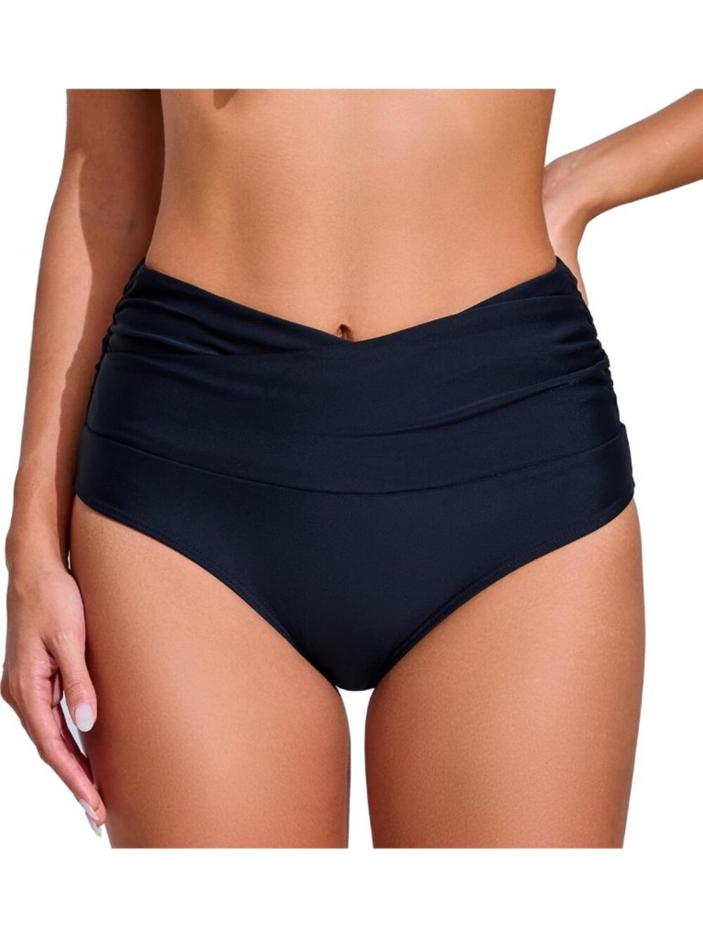 High-Waisted V-Cross Full Coverage Bikini Bottoms for Women - Stylish Swimwear